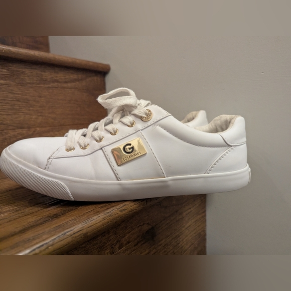 GBG Los Angeles White Sneakers with Gold Logo & Rhinestone Embellishment Sz 9 - Picture 9 of 15